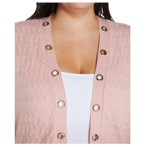 NWT Belldini Pink Grommet Open Front Cardigan 3X - Picture 3 of 7